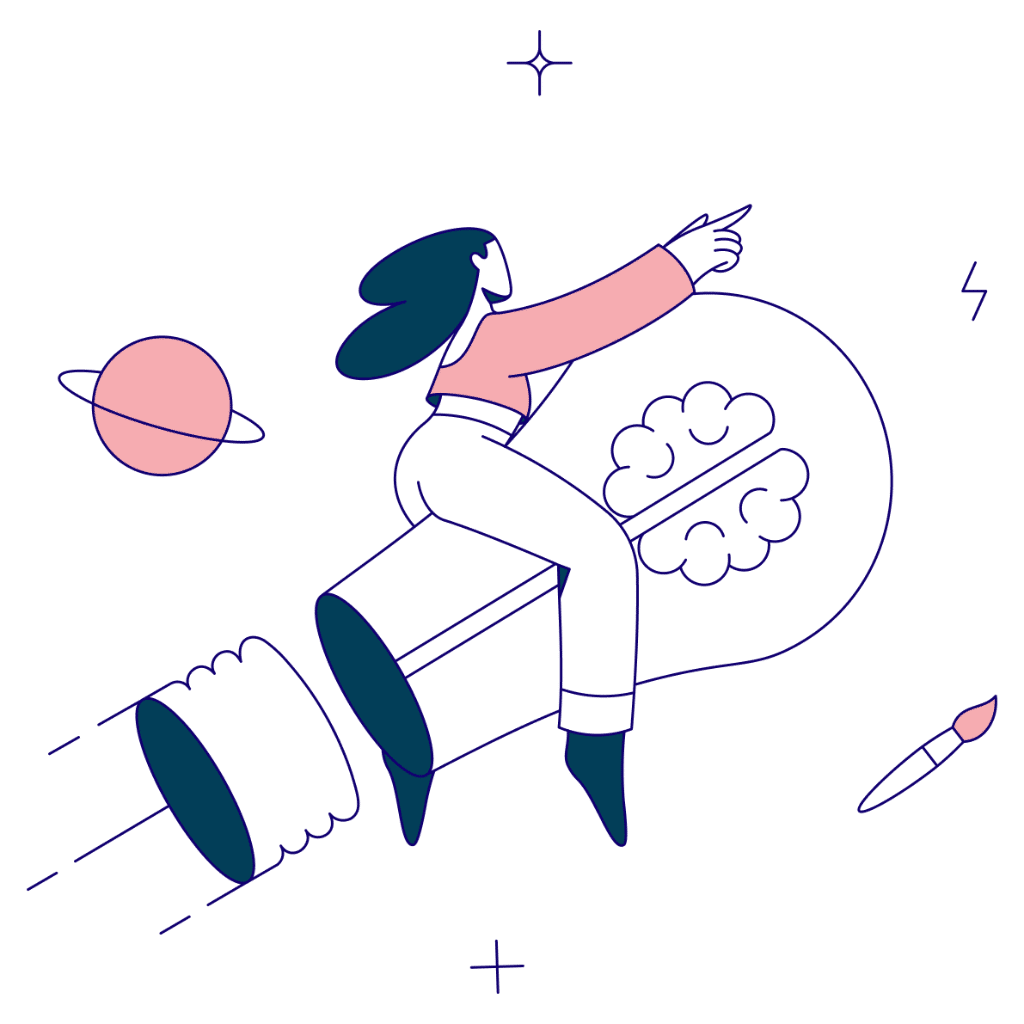 Illustration montrant une femme sur une ampoule, symbole d'innovation